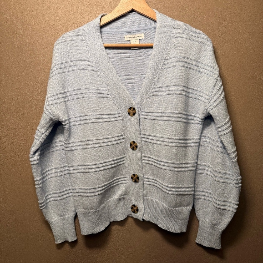 Cupcakes & Cashmere Baby Blue Cotton Button Front Cardigan Women’s Size Small